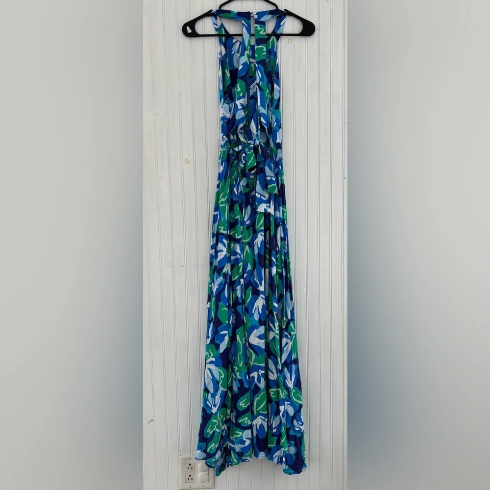Abel the Label Blue Green Floral Tropical Halter Dress Charlotte Size Small NWT - Picture 3 of 12